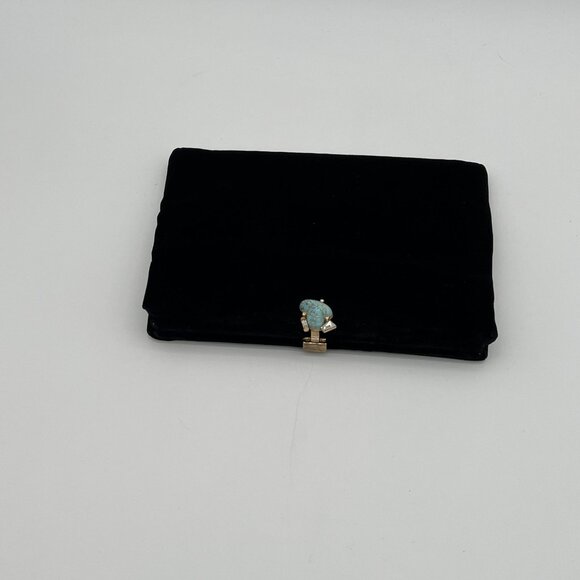 Vintage Koret Black Velvet Clutch W/ Turquoise Stone Clasp & Matching Coin Pouch - Picture 4 of 6